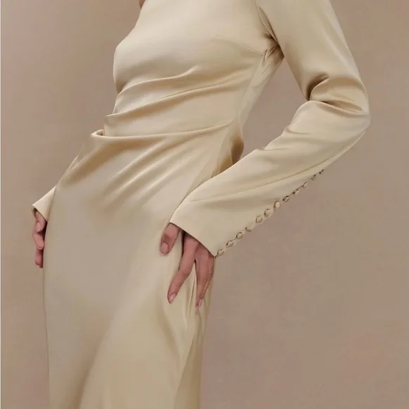 Meshki Avery, Long Sleeve Maxi Dress Gold